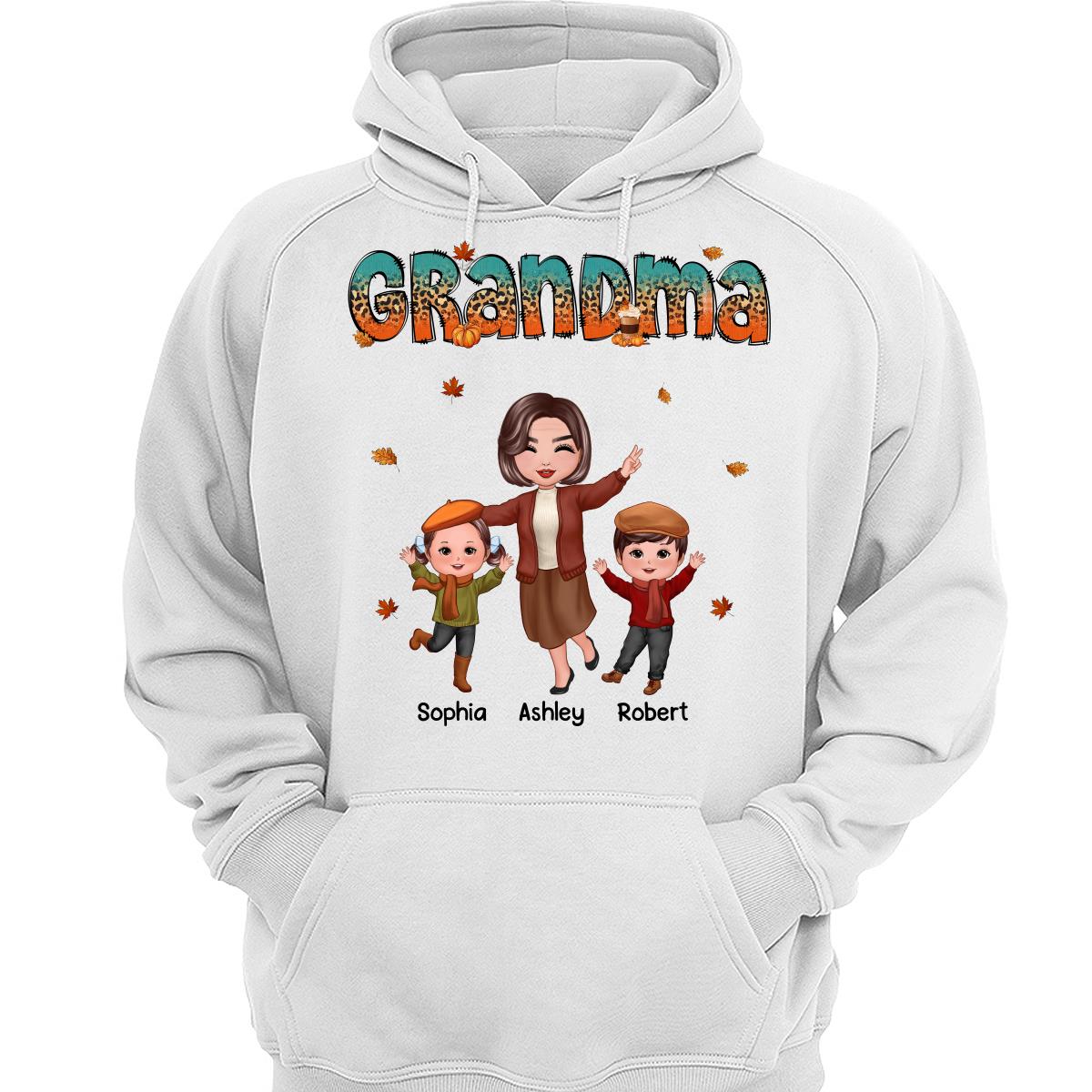 Teal Orange And Leopard Fall Season Happy Grandma Grandkids Personalized Shirt