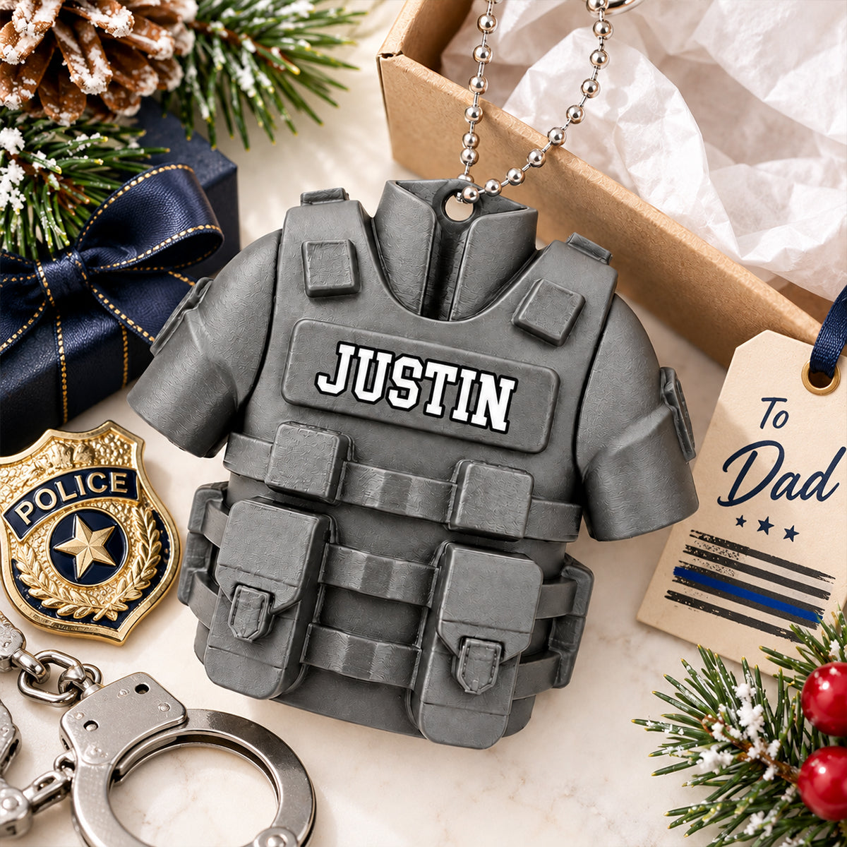 Custom Police Vest Uniform - Personalized 3D Figurine Ornament - Christmas Gift for Husband, Dad, Brother