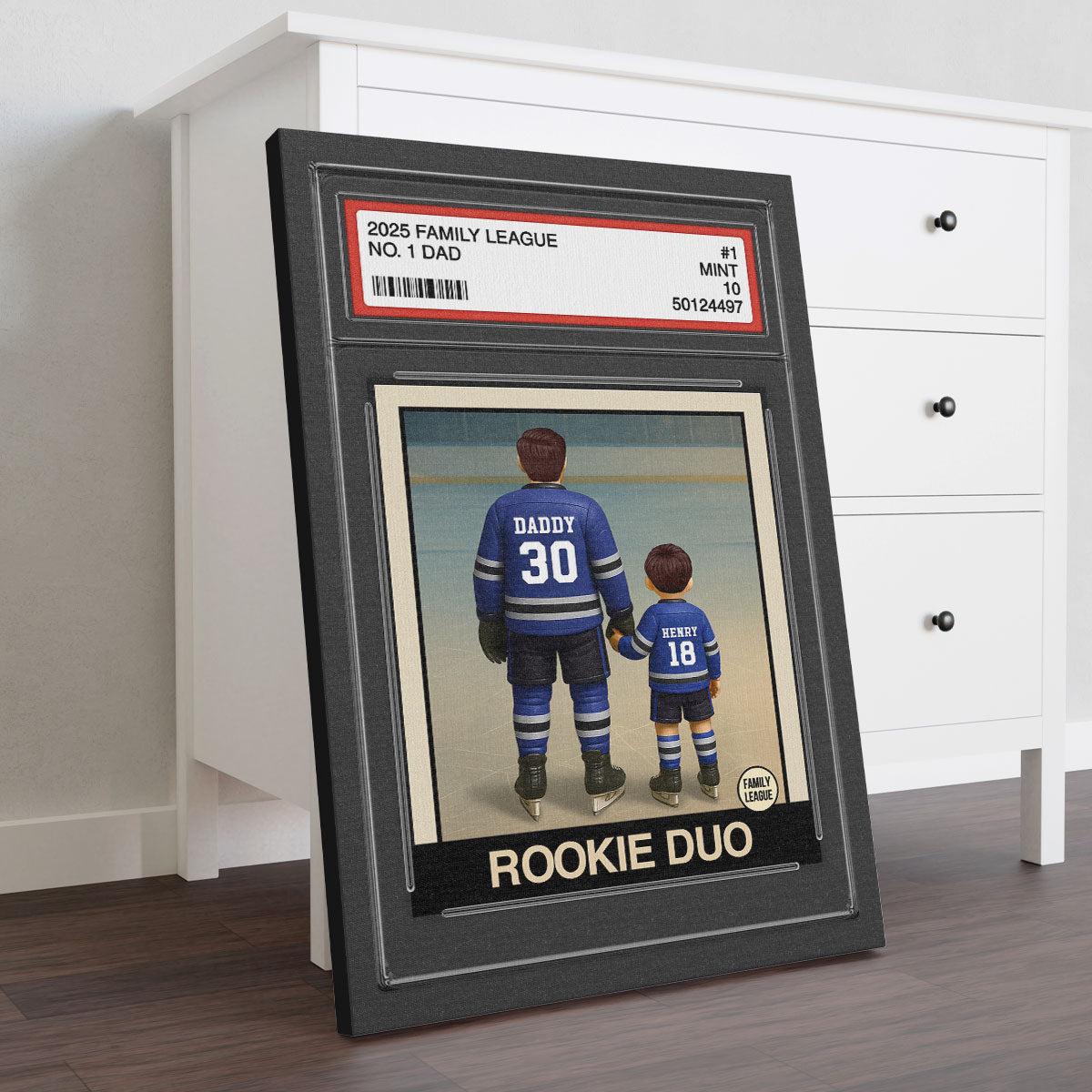 Hockey No. 1 Dad Man & Kids Trading Card Style Personalized Wrapped Canvas