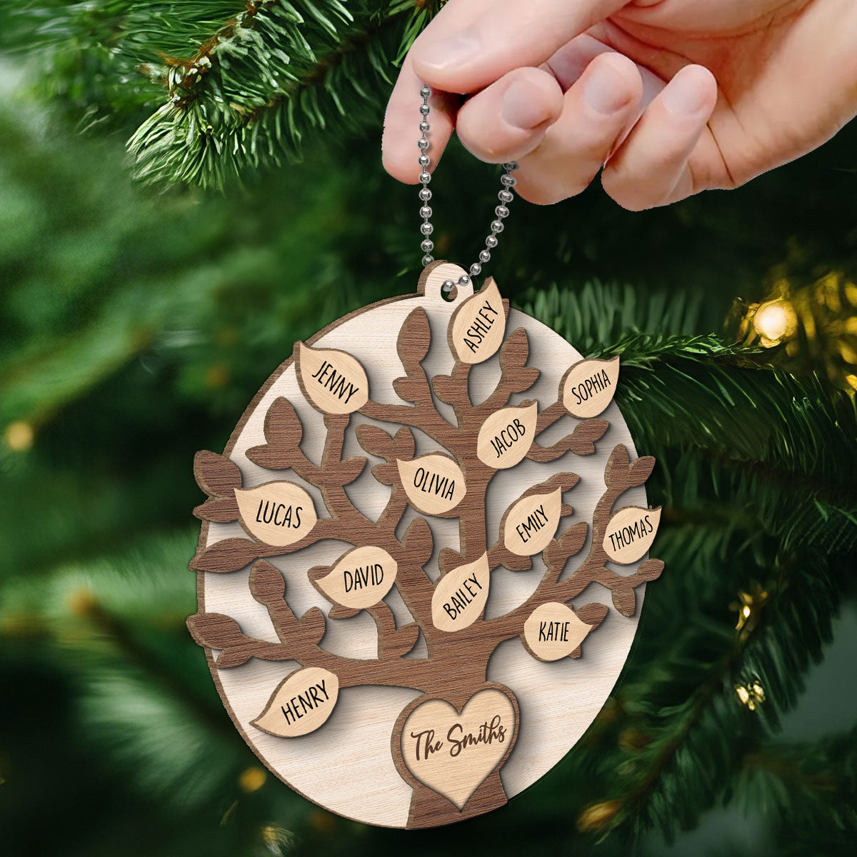 Family Tree Member Names Personalized 2-Layer Wooden Ornament