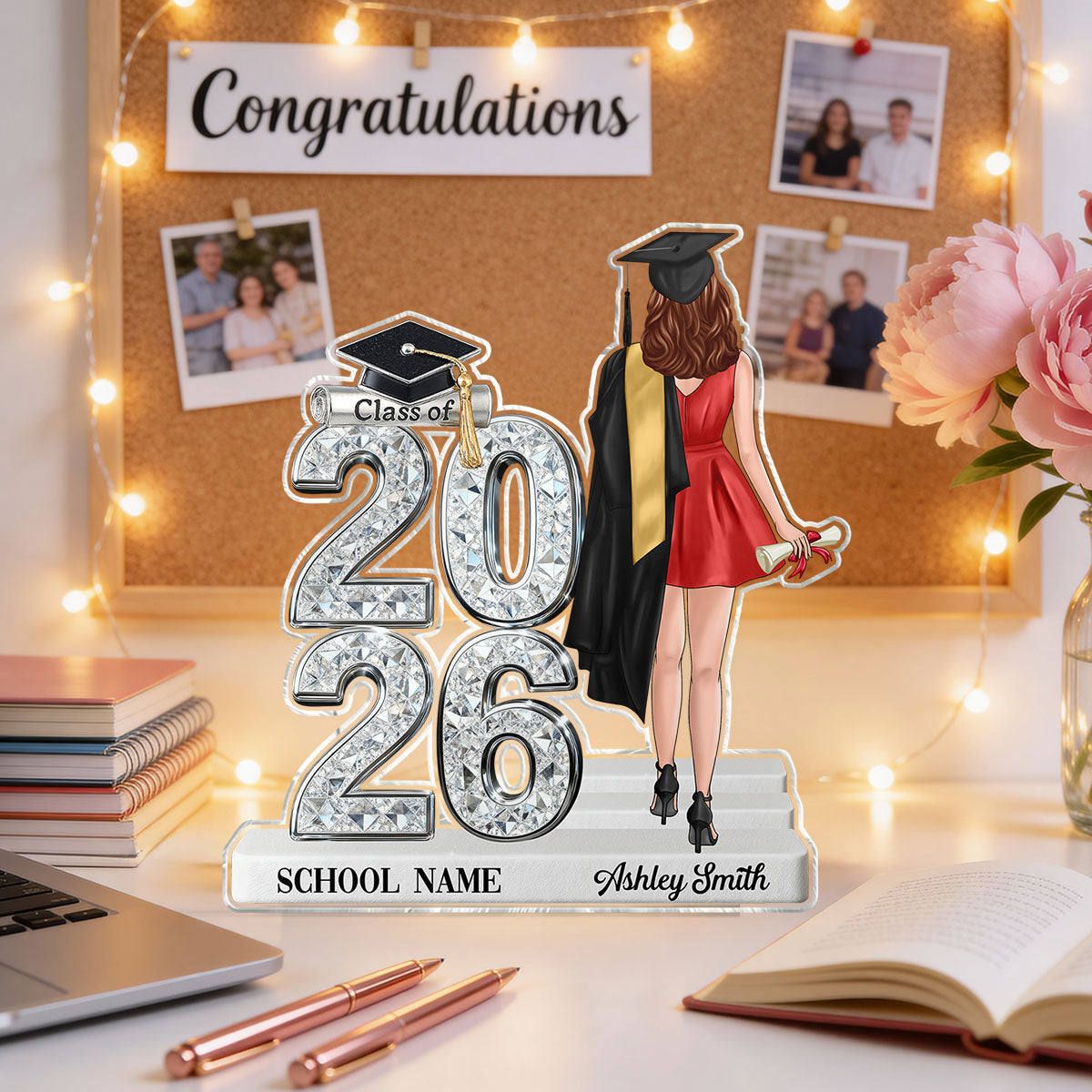 Class Of 2026 2027 Back View Senior Shiny Effect 2D Flat - Personalized Acrylic Block Plaque - Graduation Gift For Graduates, Daughter, Son
