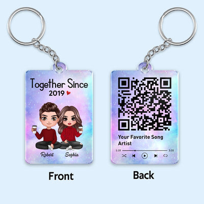 Mom & Dad Sitting Together Since Favorite Song Scannable QR Code Couple Gift Personalized Acrylic Keychain