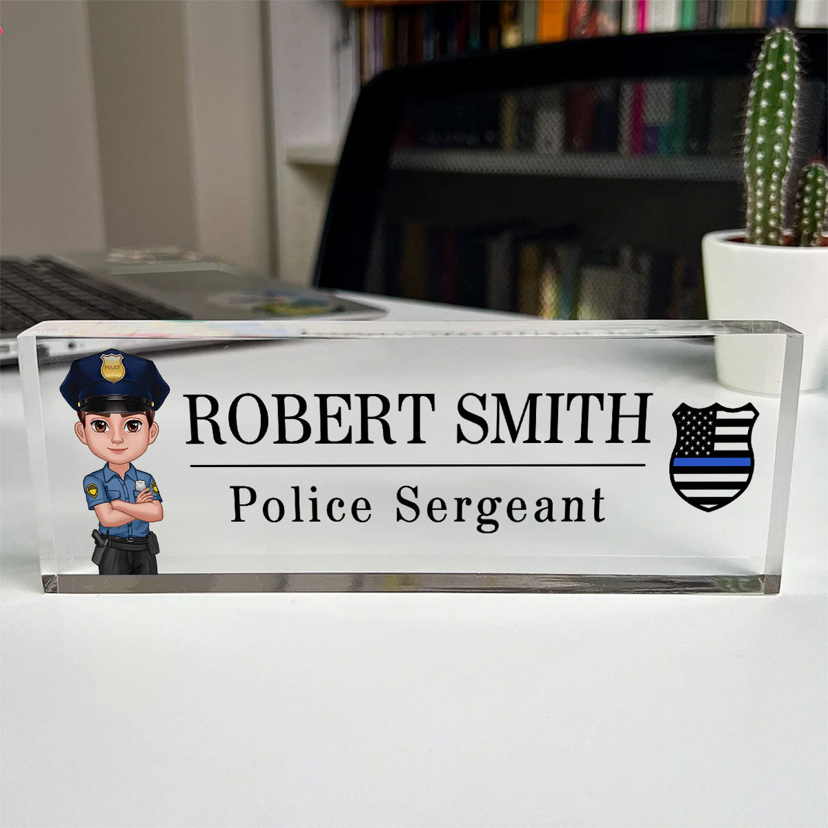 Personalized Acrylic Desk Name Plate, Office Decor, Appreciation Gift, Christmas Gift For Police Officers, Corrections Officers, Dispatchers, Firefighters, Nurse, EMS, Military Army Soldiers