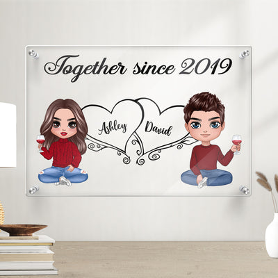 Doll Couple Sitting Home Sweet Home Personalized Acrylic Board Wall Art