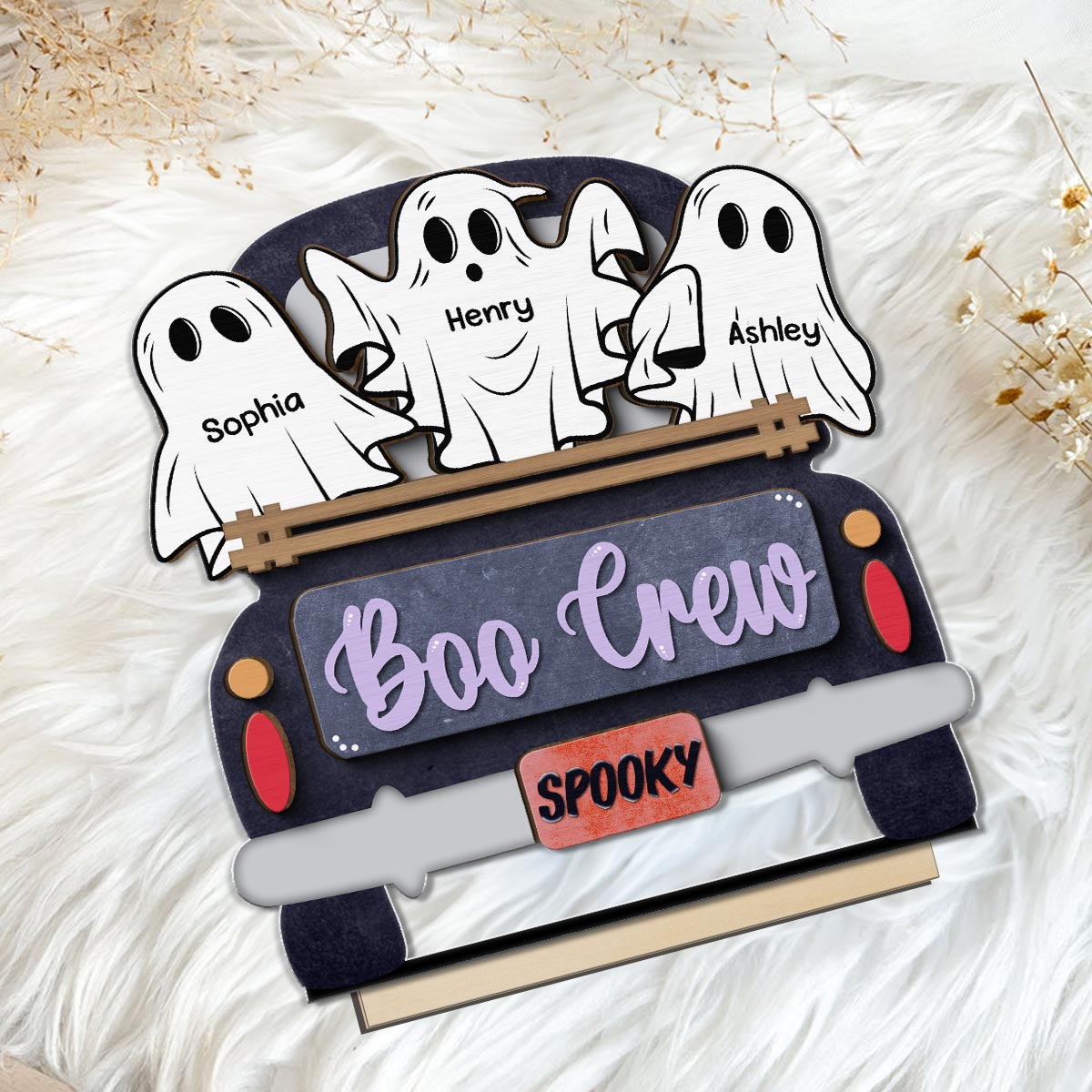 Boo Crew Farmhouse Truck The Ghost Family Halloween Tabletop Tier Tray Decor Personalized 2-Layer Standing Wooden Plaque