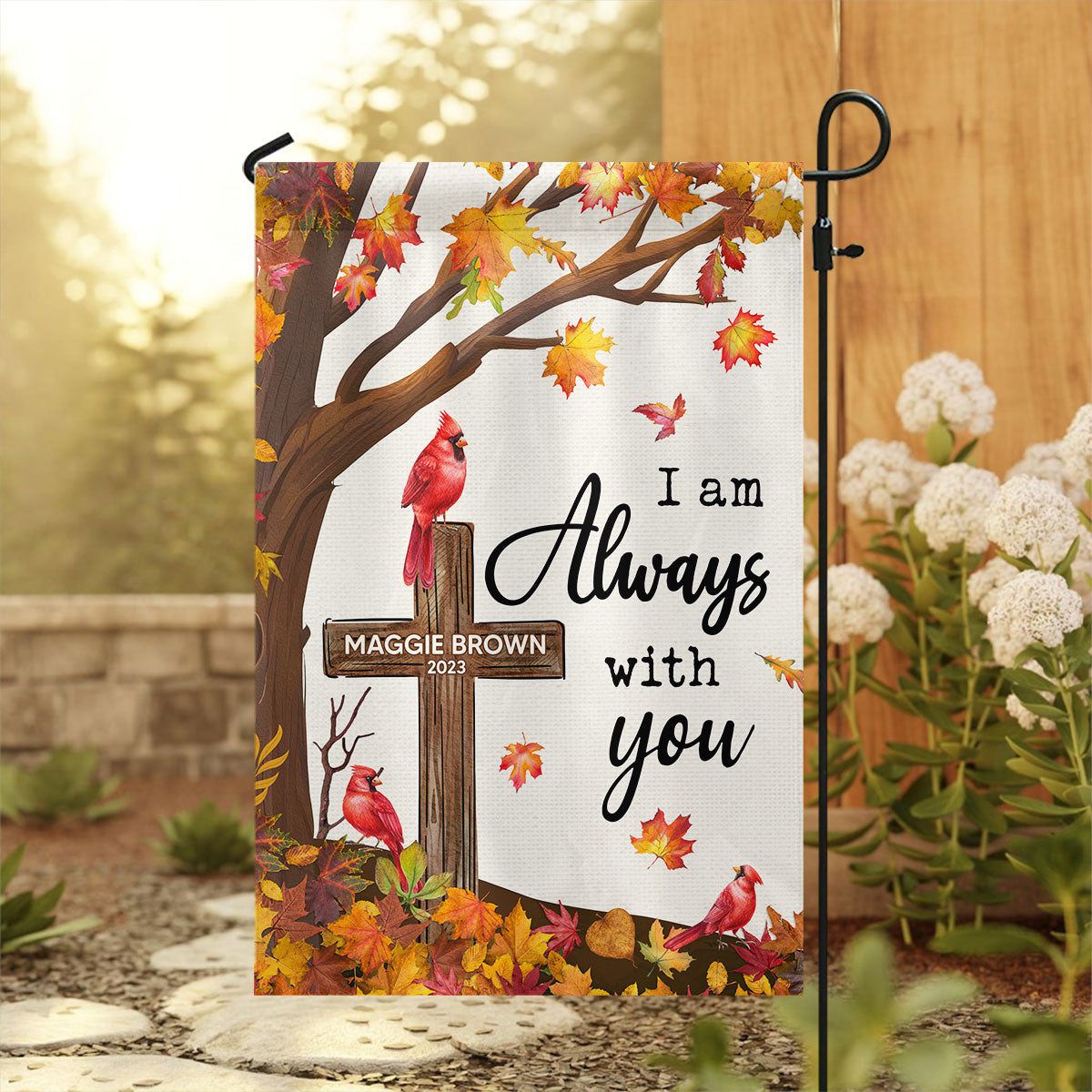 Fall Season Cardinal Memorial Always Loved Never Forgotten Personalized Garden Flag