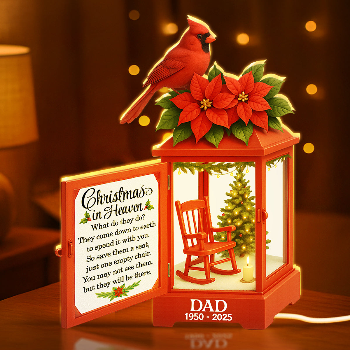 Christmas In Heaven Red Lantern - Personalized Light Box - Christmas Gift For Loss Of Loved Ones
