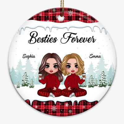 Doll Besties Sitting Checkered Pattern Christmas Personalized Circle Ornament