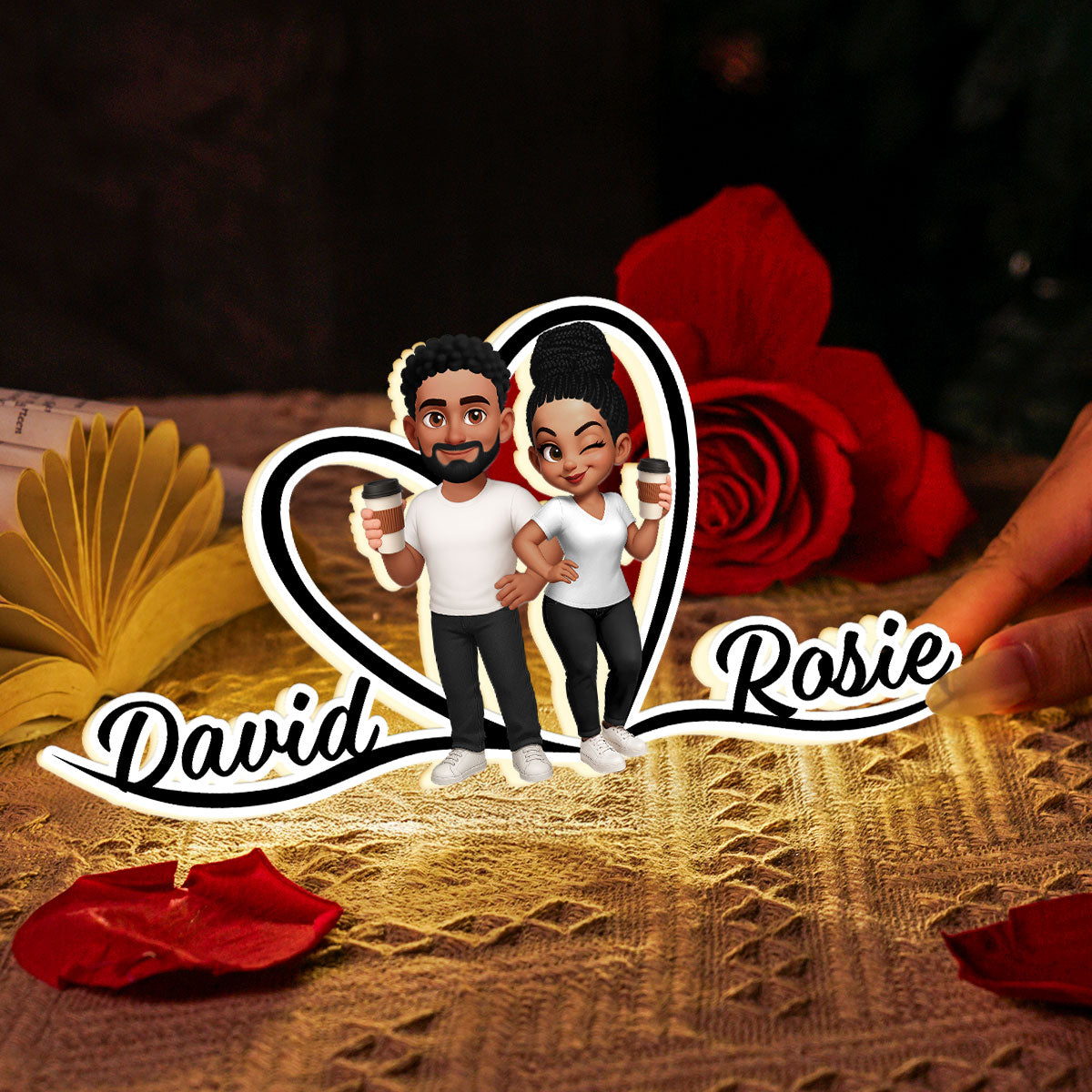 Couple Heart Names Personalized Light Box, Anniversary Gift for him, for her