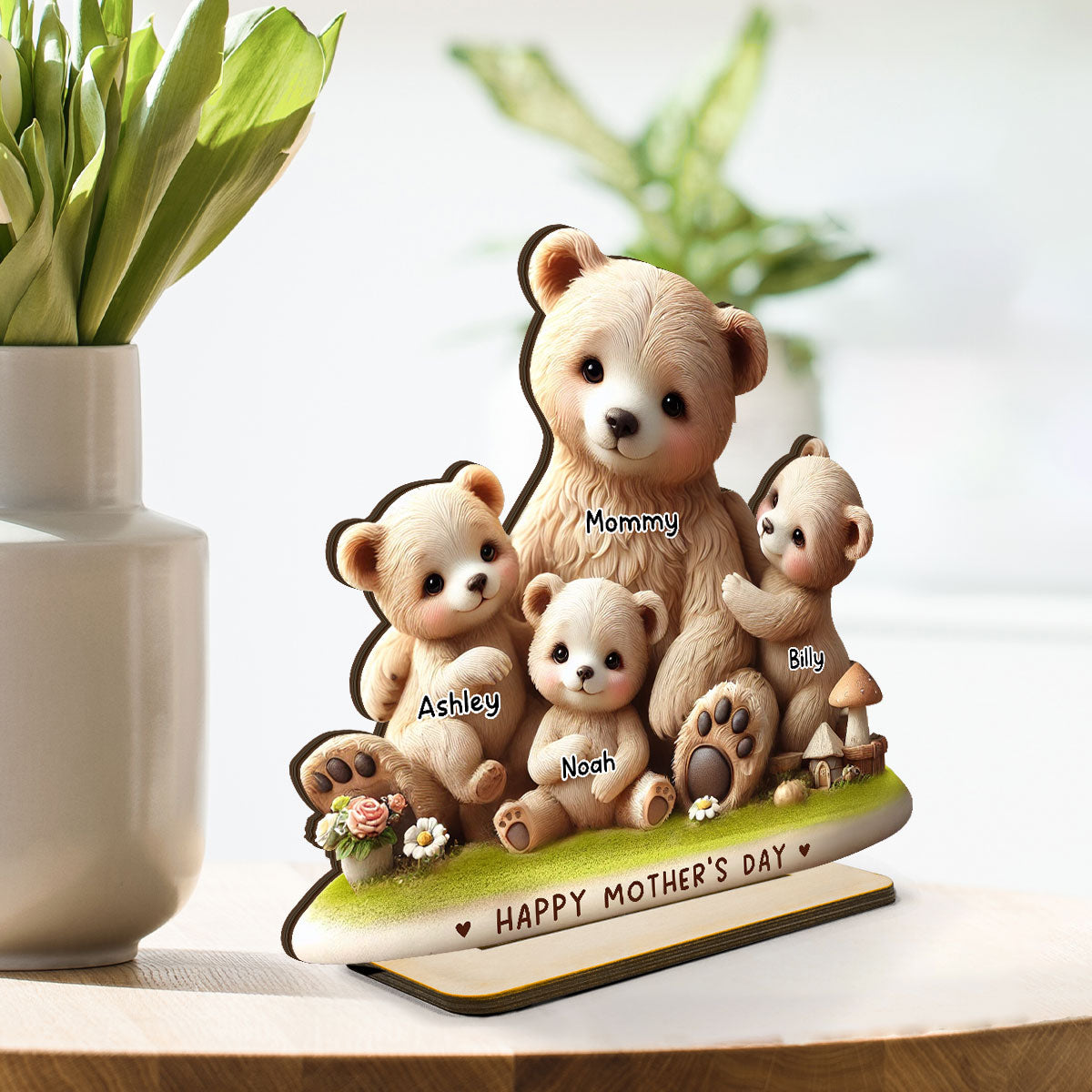 Mama Bear Nana Bear With Kids Adorable 3D Effect Personalized Standing Wooden Plaque, Perfect 2025 Gift For Mom, For Grandma
