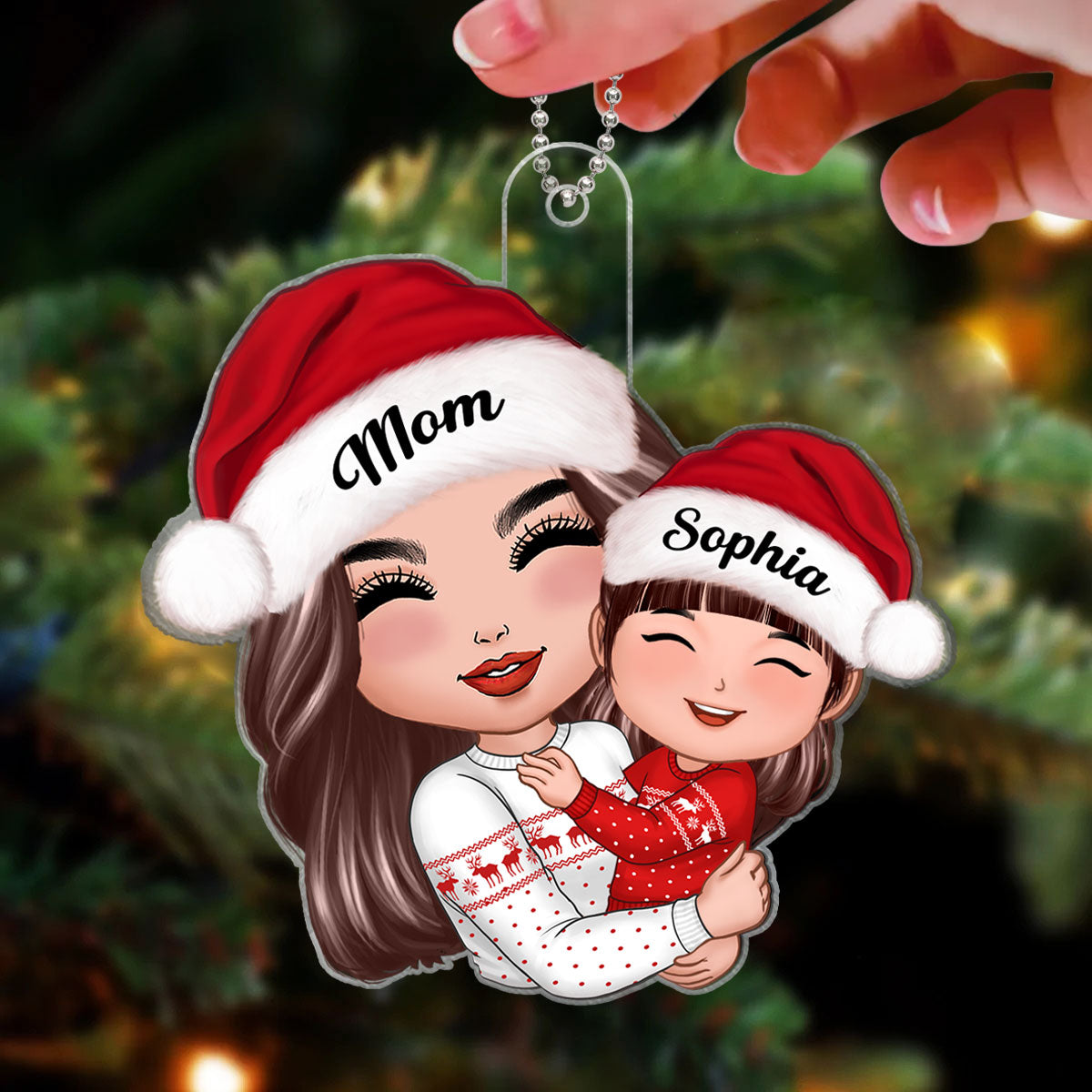 Doll Mom Hugging Kid Christmas Gift For Daughter Son Personalized Acrylic Ornament