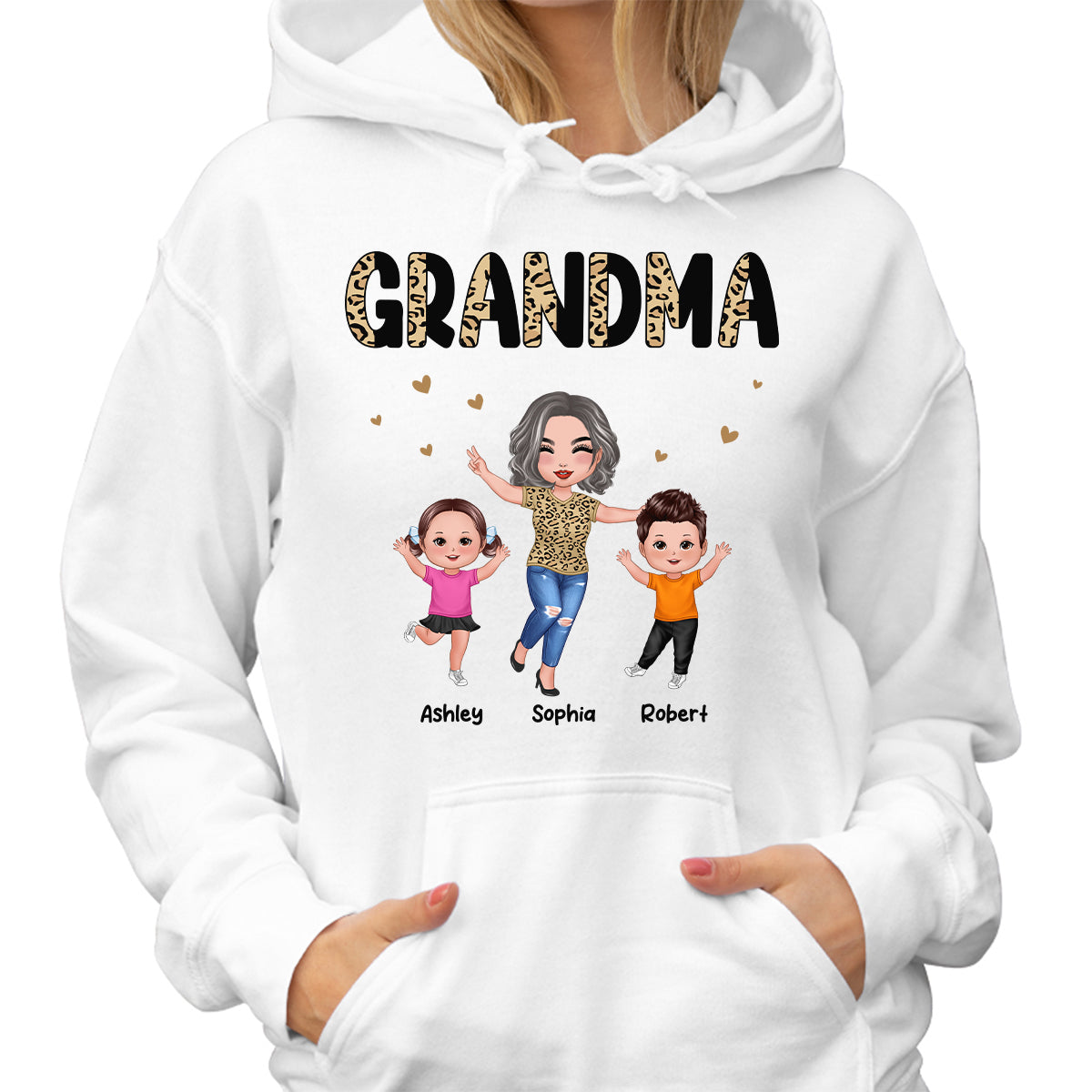 Happy Doll Grandma Grandkids Half Leopard Personalized Shirt