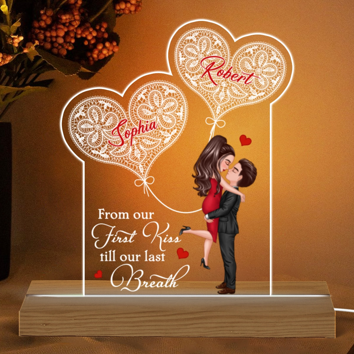 Lace Heart Couple Personalized Custom Shape LED Night Light