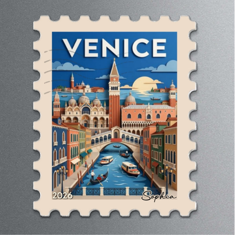 Any City Landscape Stamp - Personalized Acrylic Fridge Magnet - Travel Keepsake For Travel Lover