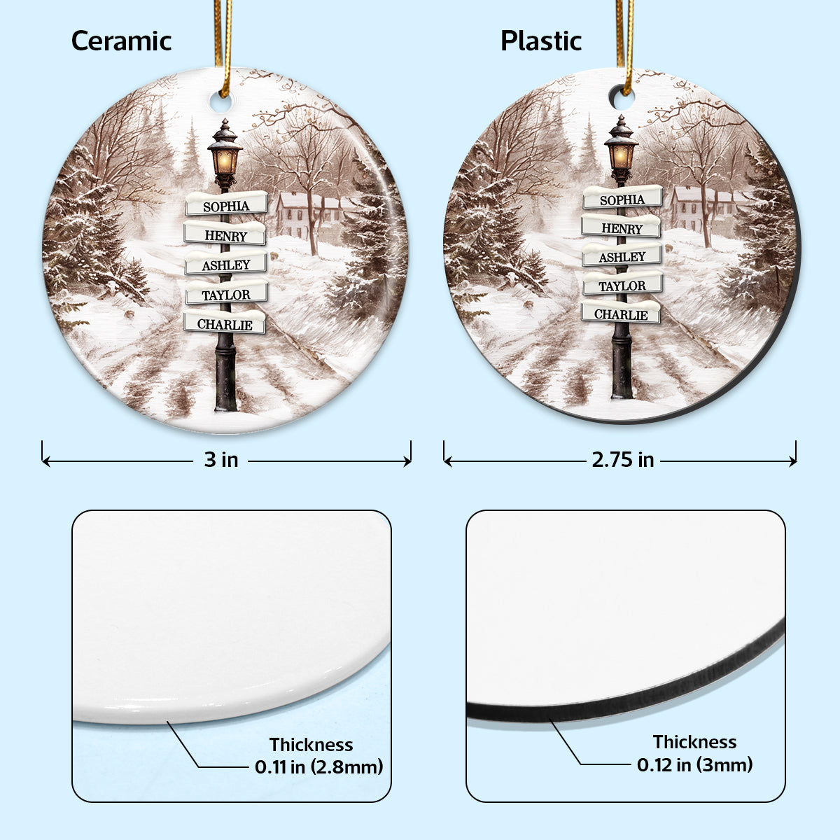 Vintage Christmas Signpost Family Personalized Ceramic Ornament