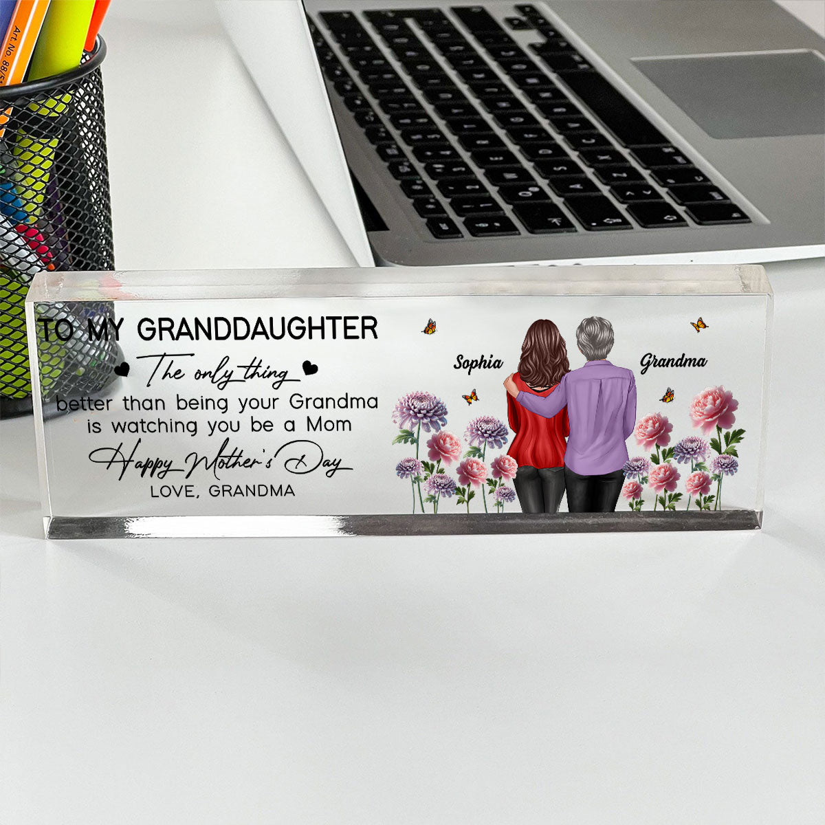 To My Granddaughter From Grandma Happy Mother's Day Birth Flower Personalized Desk Block, Gift For Granddaughter