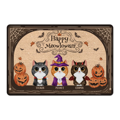 Halloween Pumpkin Watercolor Cute Cats Personalized Doormat