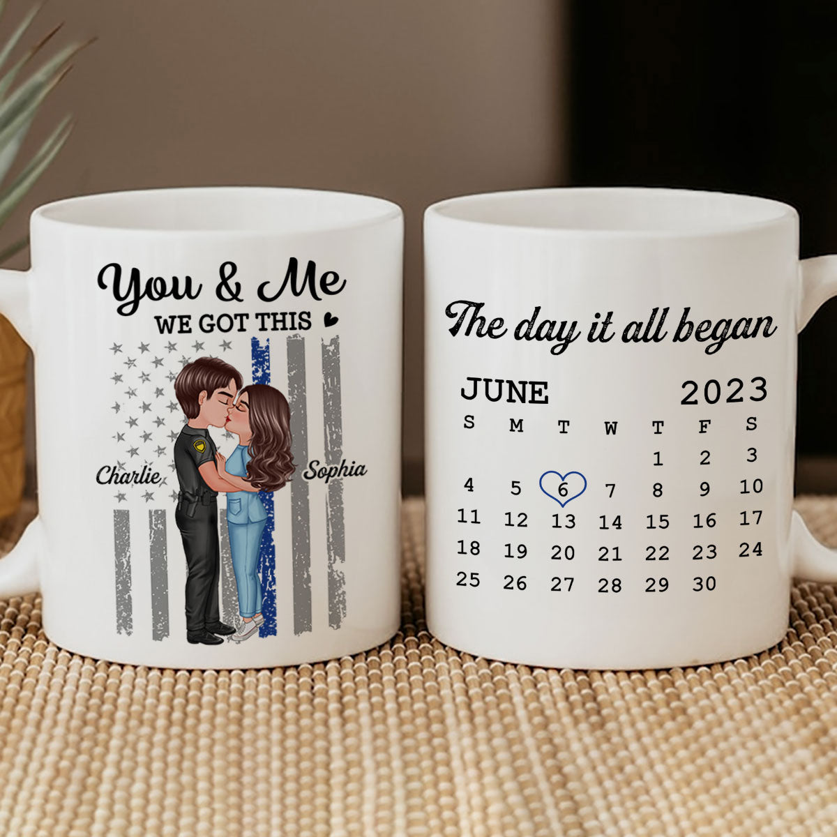 You & Me We Got This Hero Couple Kissing Anniversary Calendar Keepsake Personalized Mug