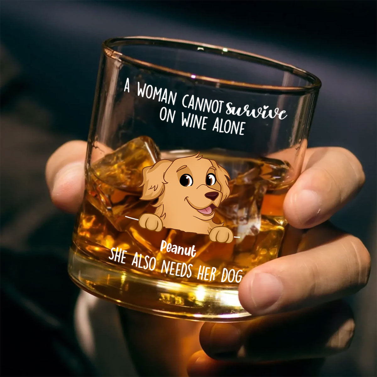 A Woman Cannot Survive On Wine Alone, She Also Needs Dogs Personalized Wine Glass, Gift for Dog Mom