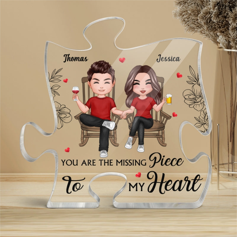Doll Couple Sitting Front View Personalized Puzzle Acrylic Plaque - Gift For Him Gift For Her