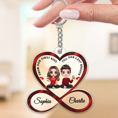 Infinity Heart Doll Couple Sitting Anniversary Gift For Him Gift For Her Personalized Acrylic Keychain