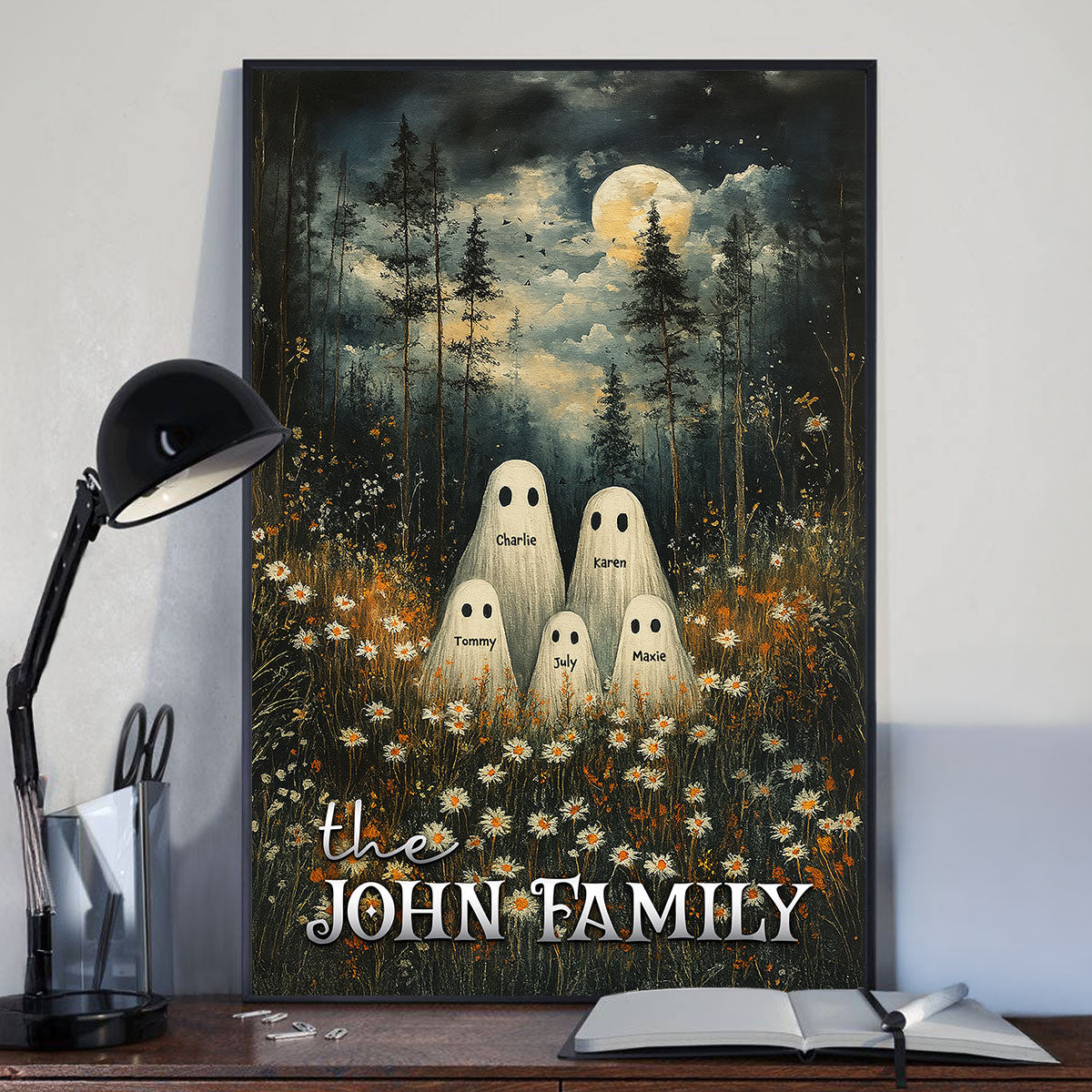 Halloween Family Portrait Personalized Poster Printing, Custom Family Halloween Wall Art