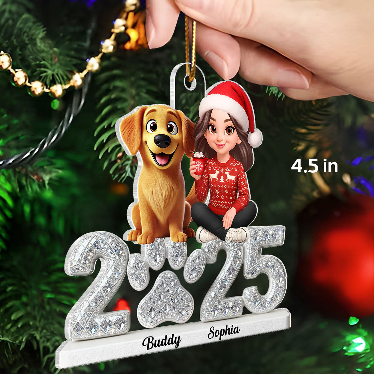 3D Shining Effect Christmas Dog Mom - Personalized Acrylic Ornament - Gift For Dog Lovers