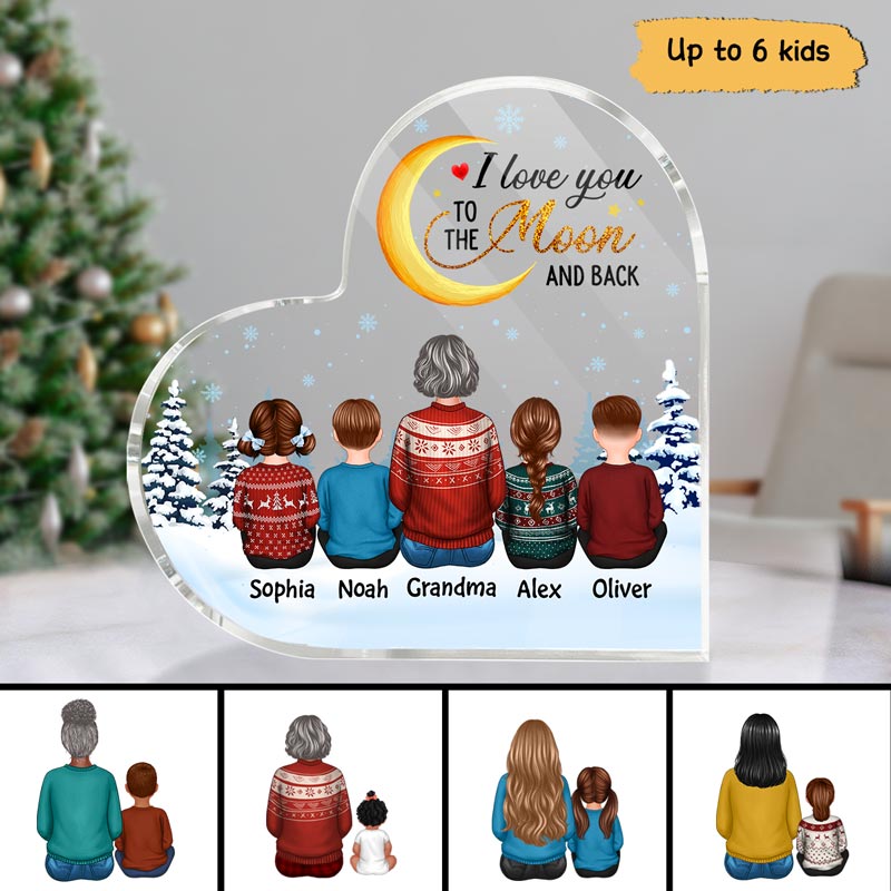 Grandma Grandkids To The Moon Personalized Acrylic Heart Plaque