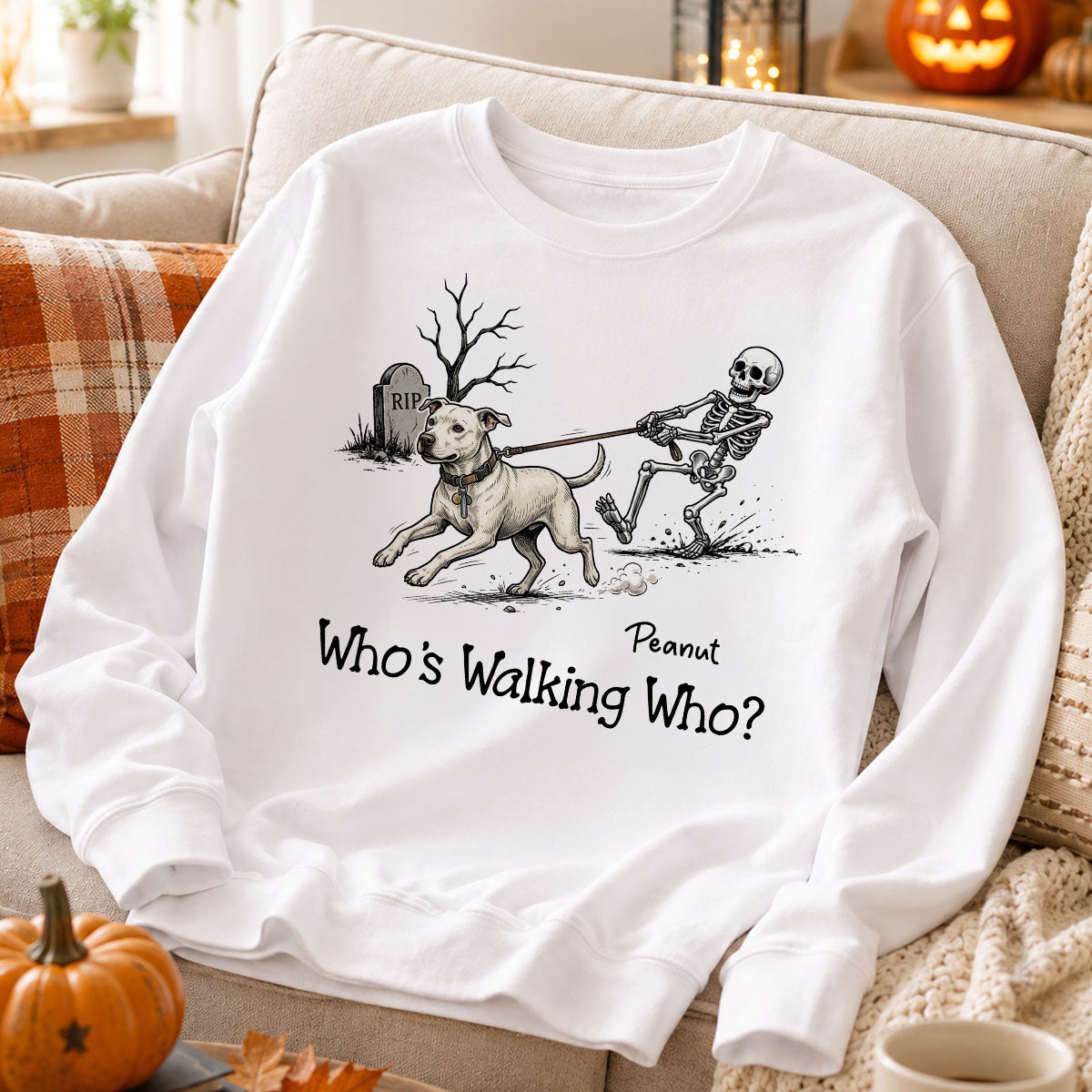 Funny Halloween Dog Who's Walking Who - Personalized Shirt - Upload Photo - Gift For Dog Lovers