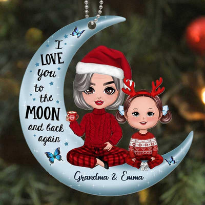 Doll Grandma & Grandkid On Moon - Personalized Ornament - Christmas Gift