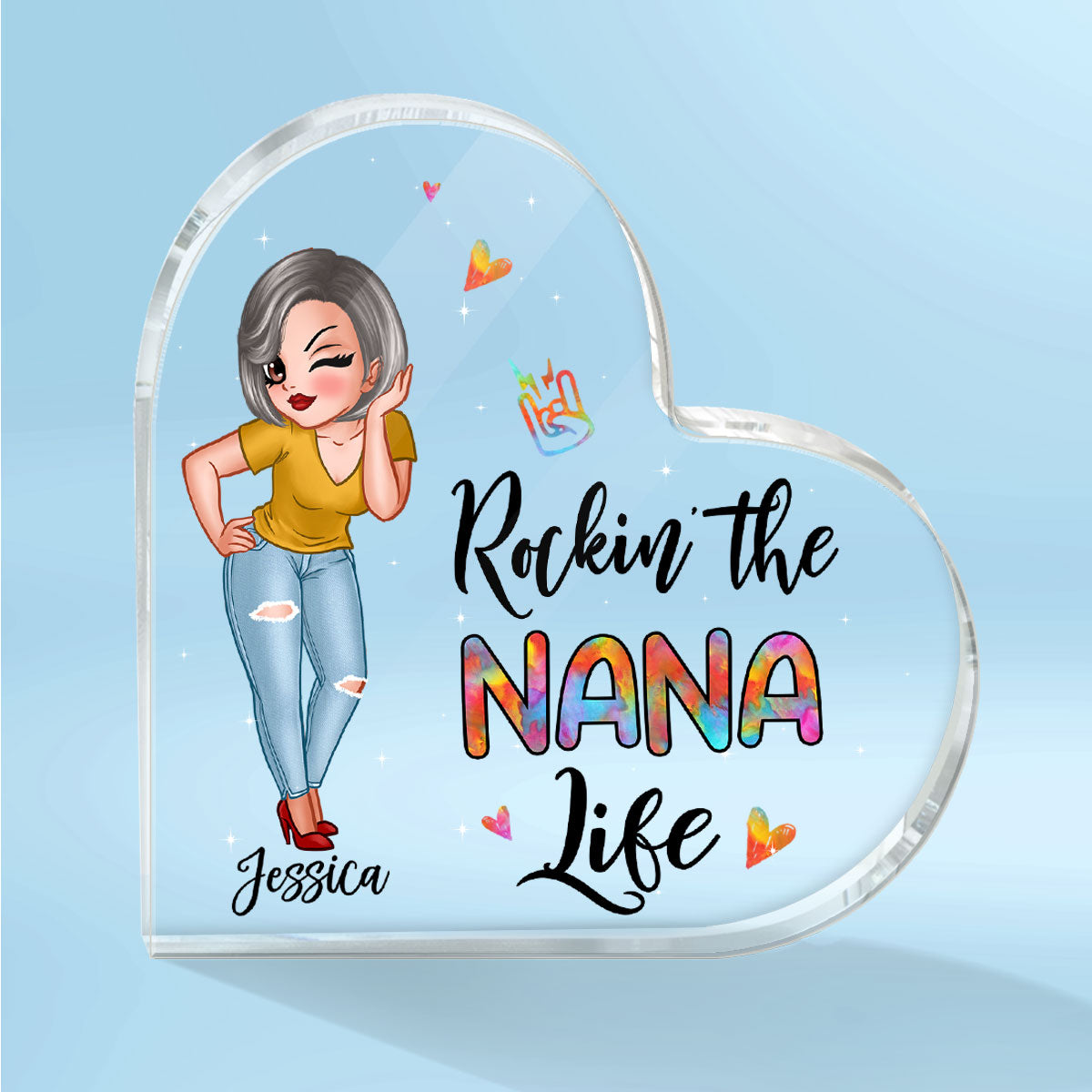 Rockin‘ Mom Grandma Life Personalized Heart Acrylic Plaque