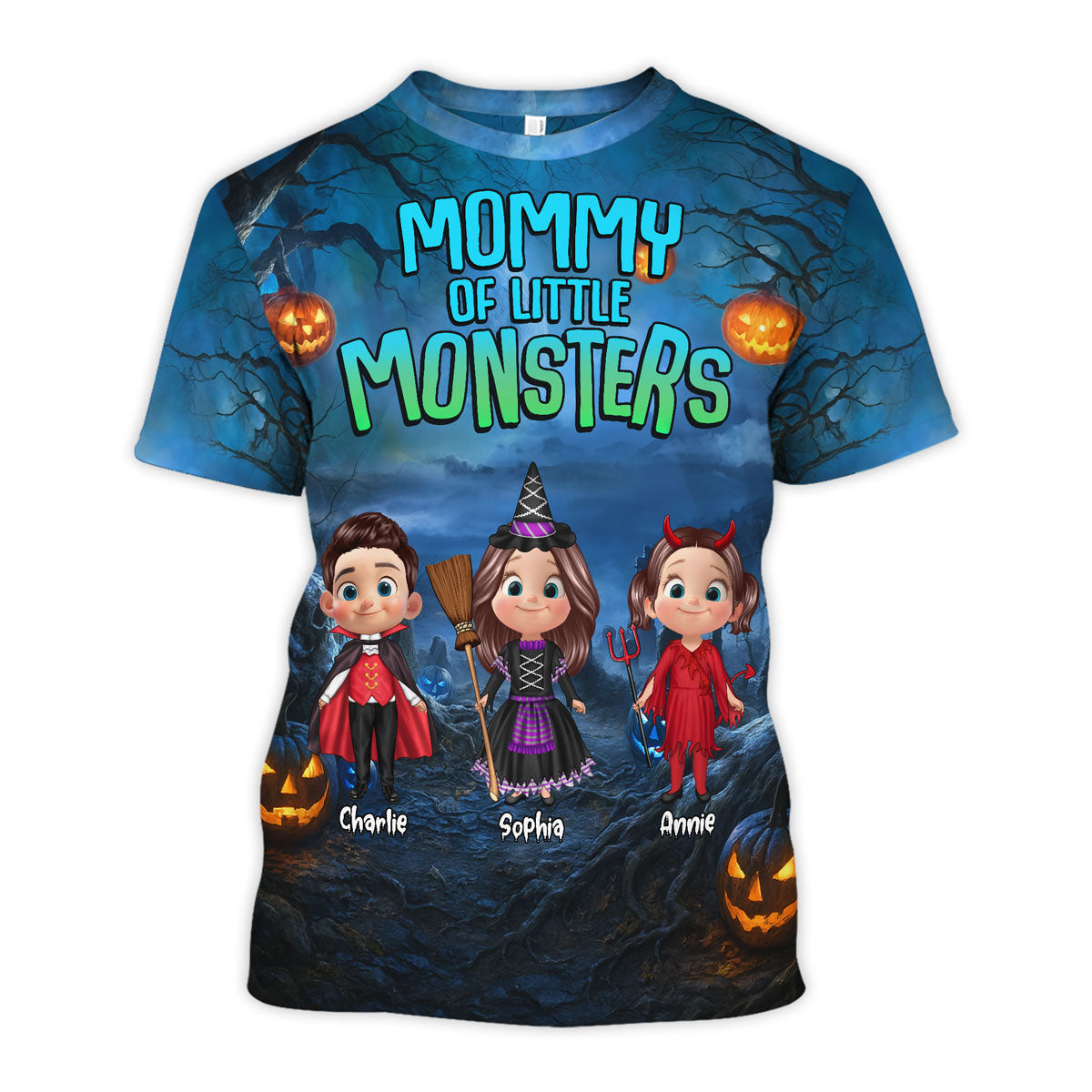 Halloween Night Mommy Daddy Grandma Grandpa Of The Little Monsters Cute Cartoon Kids Personalized 3D Shirt