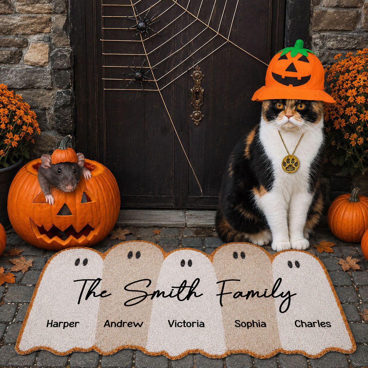 Ghost Family With Names - Personalized Doormat - Halloween Home Decor