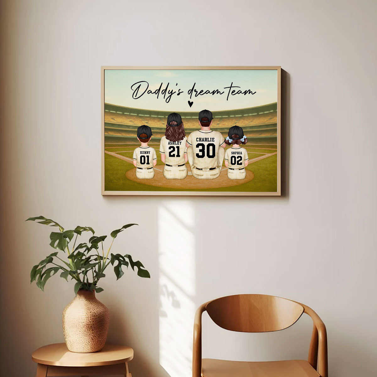 Retro Baseball Family Sitting Personalized Poster, Meaningful Christmas Gift for Dad, Gift for Husband