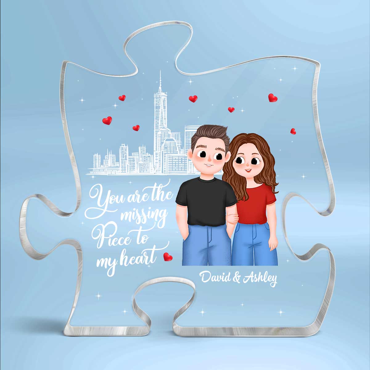 Cute Illustration Couple You Are The Missing Piece To My Heart Personalized Puzzle Acrylic Plaque