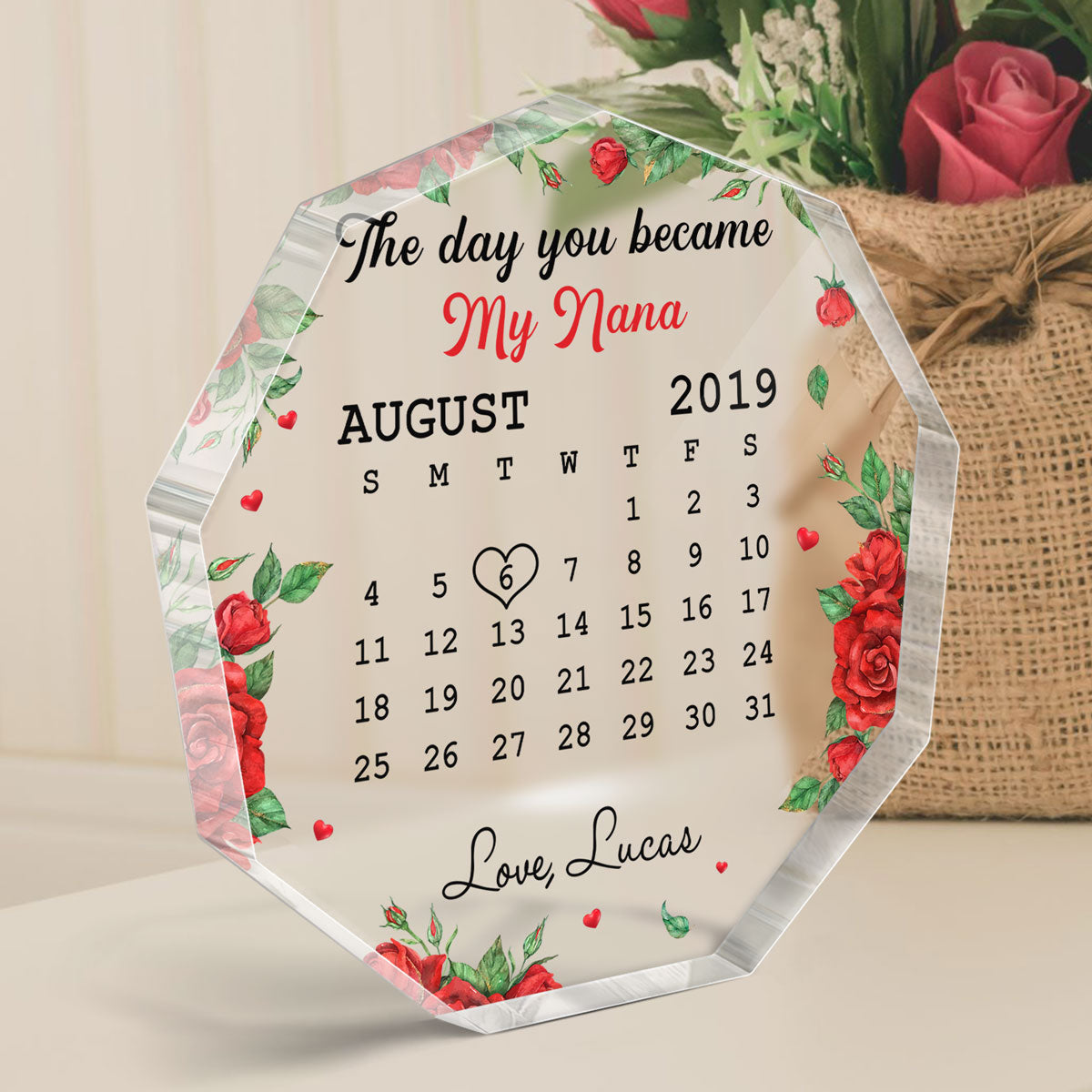 The Day You Became My Mommy Red Rose Personalized Nonagon Plaque