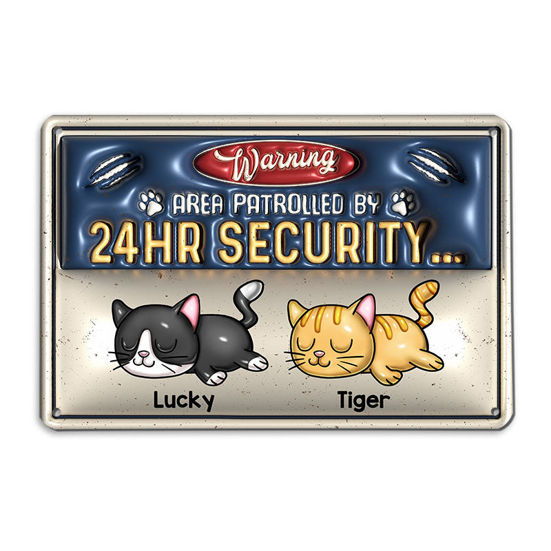 Warning Area Patrolled By Cute Sleeping Cats Personalized 3D Inflated Metal Sign, Gift for Cat Mom, Cat Dad, Cat Lovers