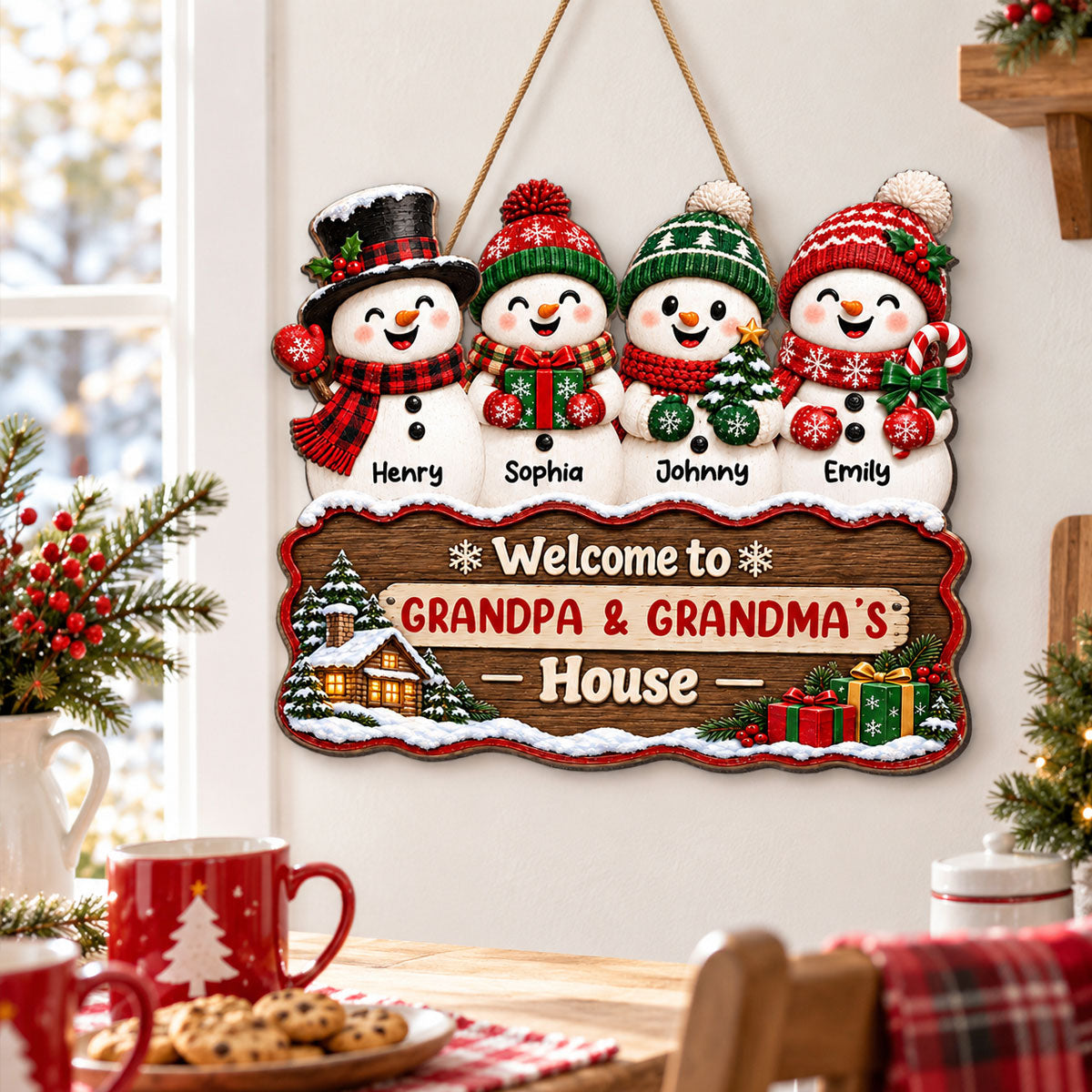 Heartwarming Snowman Grandkids - Personalized Wood Sign - Christmas Decoration For Grandparents