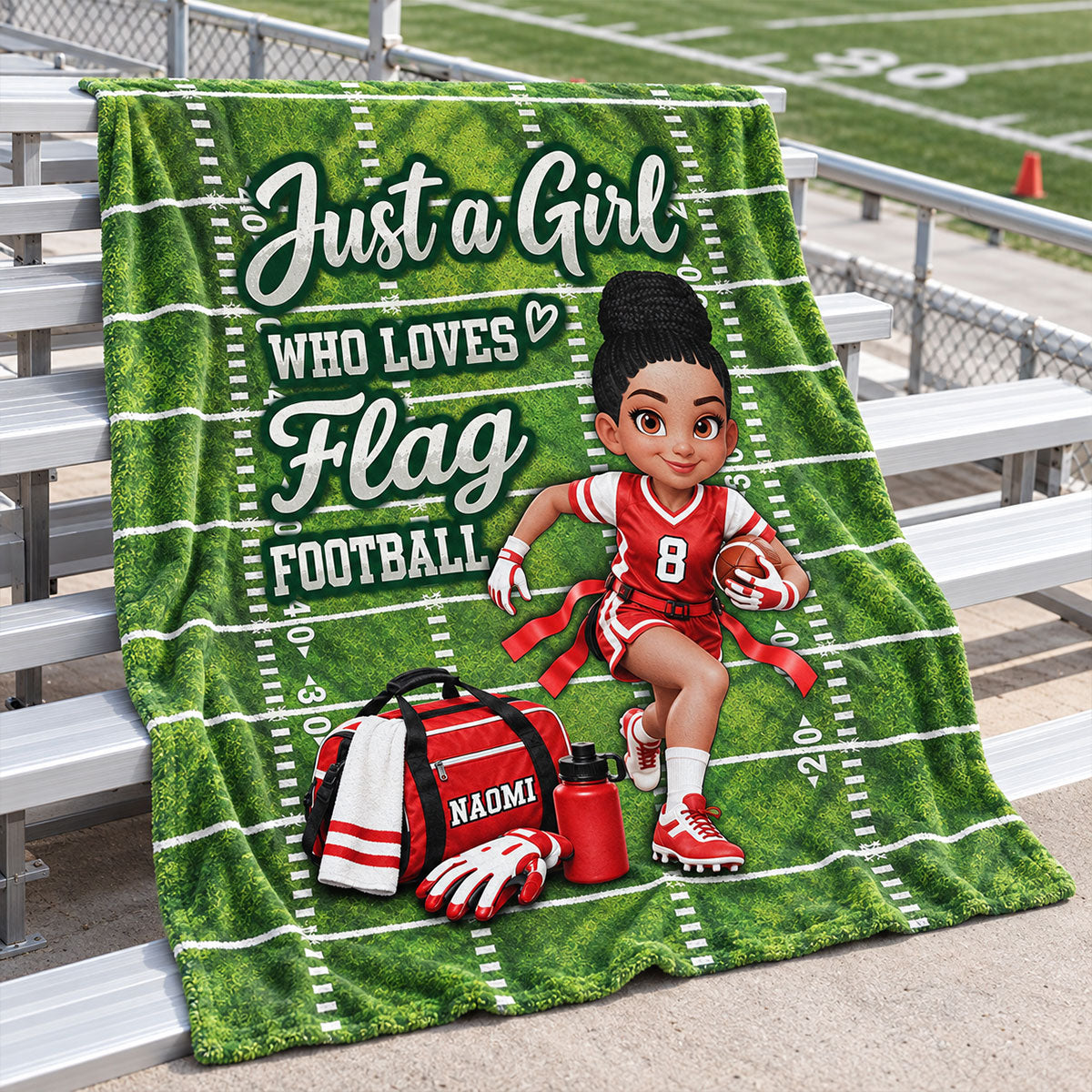 Just a Girl Who Loves Flag Football - Personalized Fleece Blanket - Christmas Gift for Daughter, Granddaughter, Niece