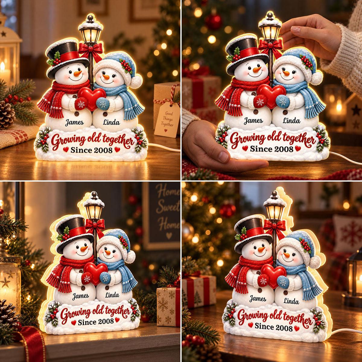 Snowman Couple Growing Old Together - Personalized Light Box - Heartfelt Christmas Gift for Her, for Him