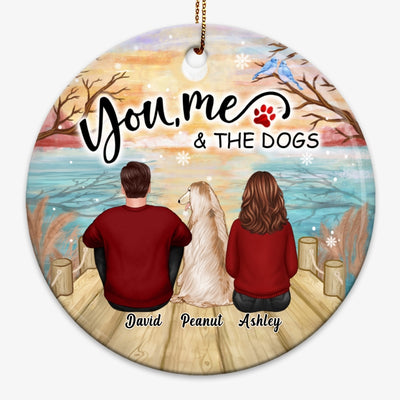 Reflected Lake Couple Sitting With Dogs Personalized Circle Ornament