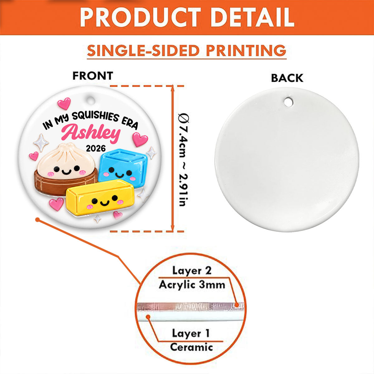 Cute Dumpling In My Squishies Era - Personalized Ceramic Ornament With Acrylic Pieces - Christmas Gift, Keepsake For Kids, Teenagers, Daughter, Granddaughter, Son, Grandson