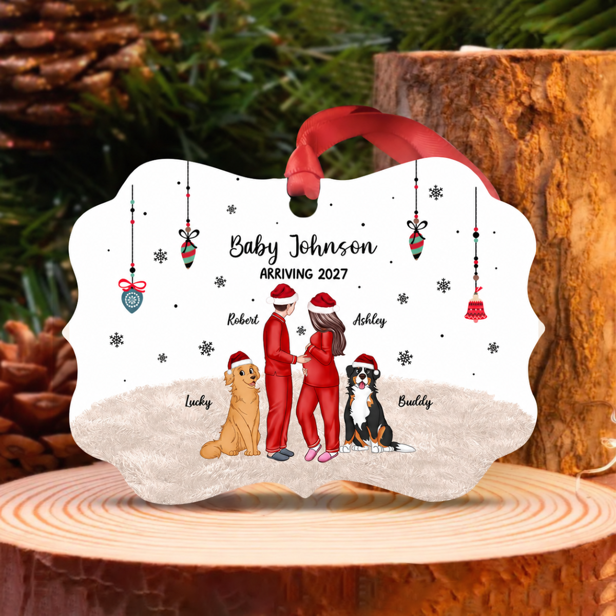 Personalized Pregnancy Ornament, Expecting Family Christmas Personalized Aluminum Ornament, New Mom Christmas Gift