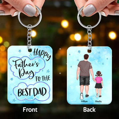 Happy Father‘s Day Best Dad Walking Dad And Kids Personalized Acrylic Keychain