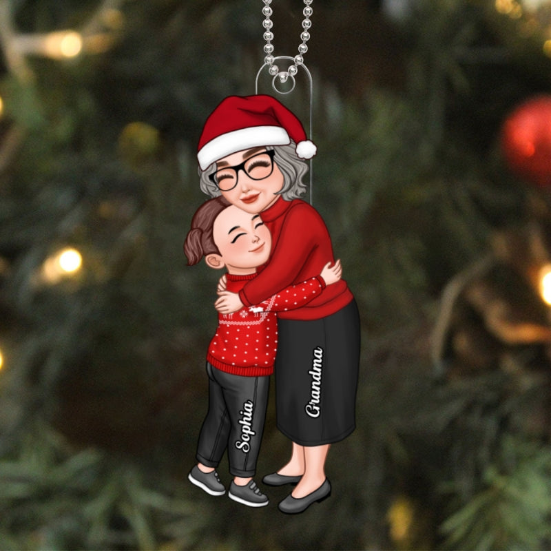 Grandma & Grandkid Hugging Christmas Gift For Granddaughter Grandson Personalized Acrylic Ornament