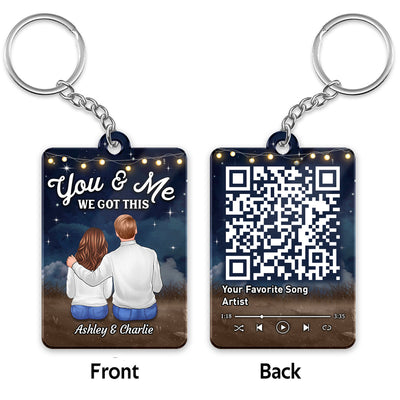 Doll Couple Sitting Back View Night Light String Favorite Song QR Code Personalized Acrylic Keychain