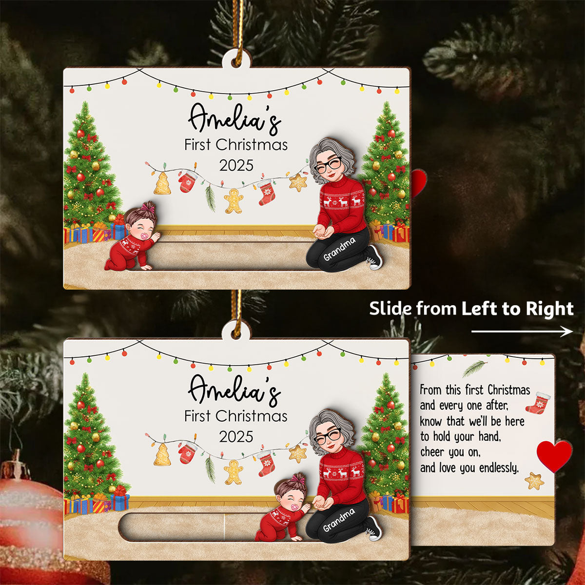 Baby First Christmas Mom Dad Grandma Grandpa - Personalized Slider Ornament