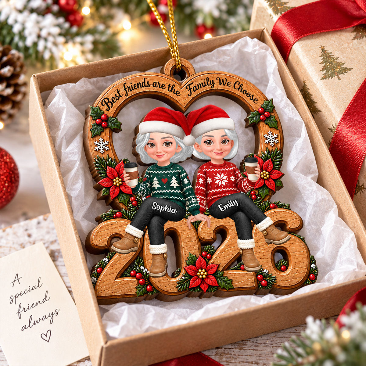 Best Friends Are Family We Choose Christmas Vibe - Personalized Wooden Ornament - Christmas Gift For Best Friends, Besties
