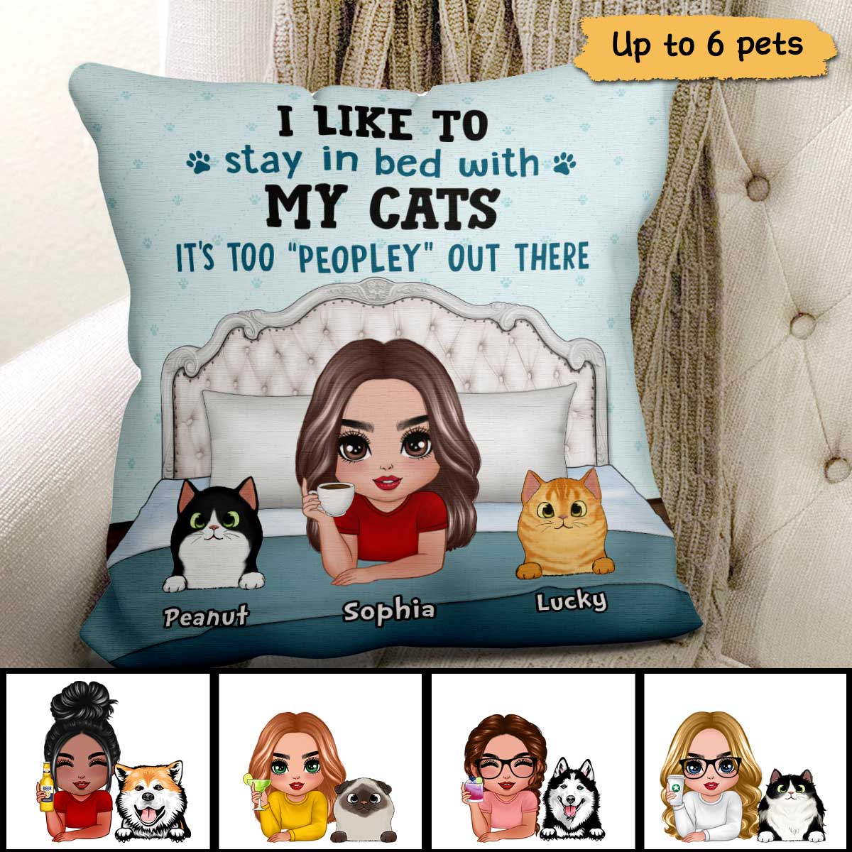 Stay In The Bed With Cat Dog Gift For Pet Lover Personalized Pillow