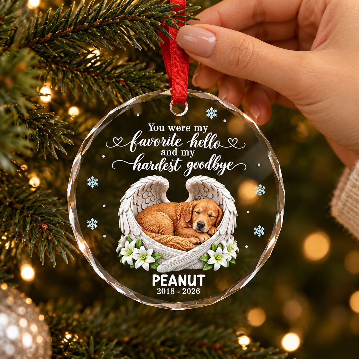 Custom Dog Cat Pet Memorial Angel Wings - Personalized Glass Ornament - Christmas Memorial Ornament For Pet Lovers, Dog Lovers, Cat Lovers